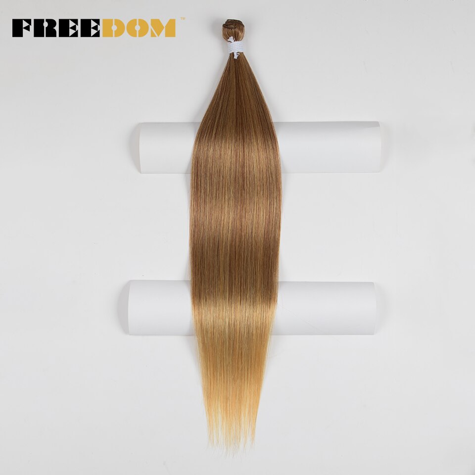FREEDOM-mechones de pelo lacio de 24 pulgadas, extensiones de cabello sintético 100 marrón ombré, fibra de alta temperatura, 613G: T340-1460
