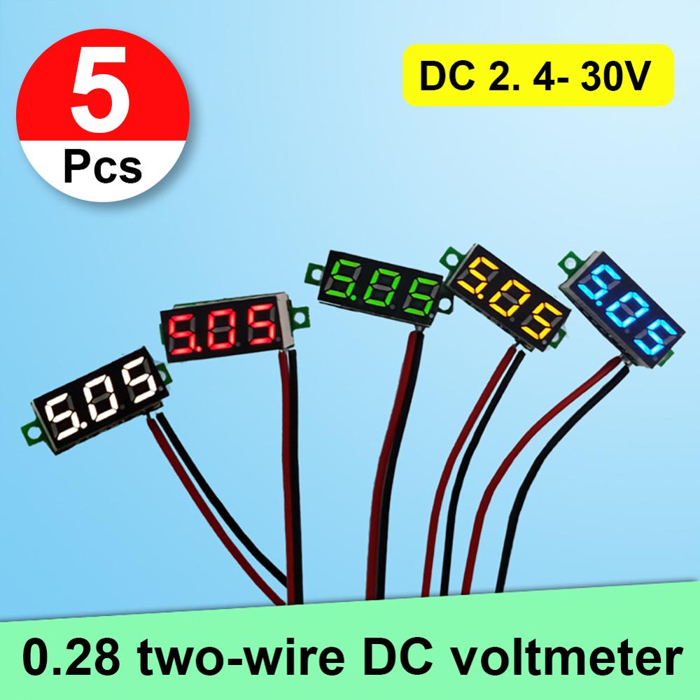 5 Pcs Mini Digitale Dc Voltmeter 0.28 Inch Twee-Draad 2.5V-30V Mini Digitale Dc Voltmeter voltage Tester Meter 5 Kleuren