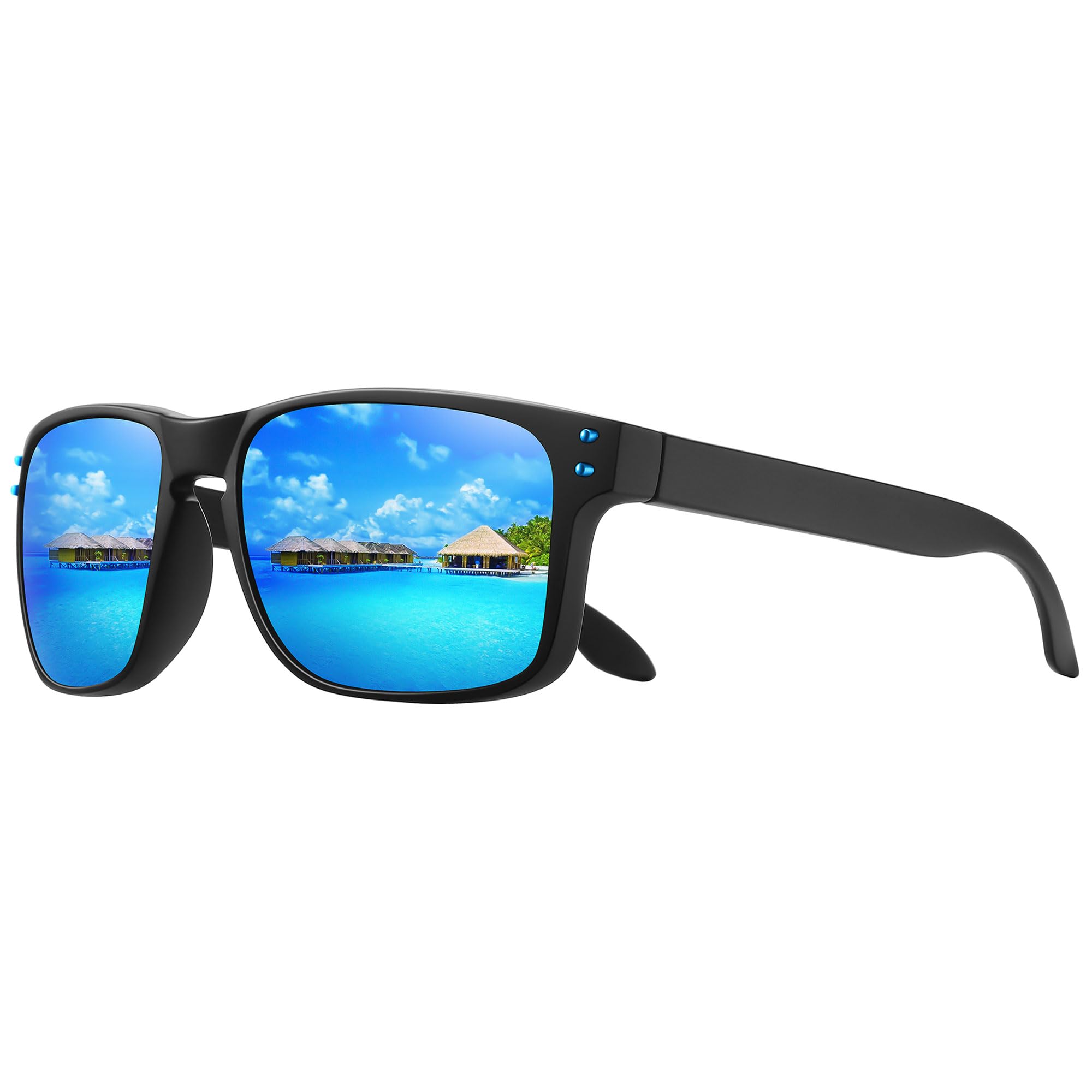 Klassische, quadratische retro-sonnenbrille mit polarisierten gläsern, metallnieten, unisex, zum autofahren, angeln, Jahrgang-stil, uv-schutz, strapazierfähig, modisch: Blau