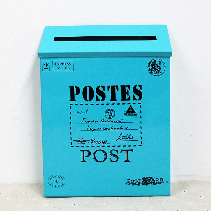 Wall Hanging Mounted Locking Mailbox 12 Inch Vintage Letterbox Post Box with Keys Painting Convenient Colors Iron