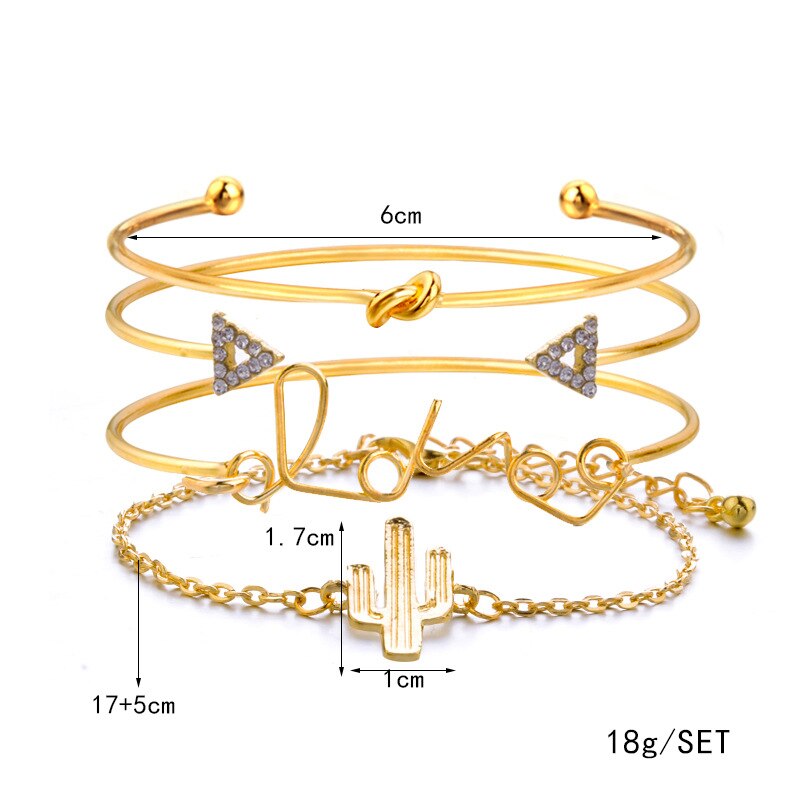 4 teile/satz Klassische Pfeil Knoten Runde Multilayer Öffnen Armband Set Frauen Anhänger Armreifen Femme Armband Schmuck: Default Title