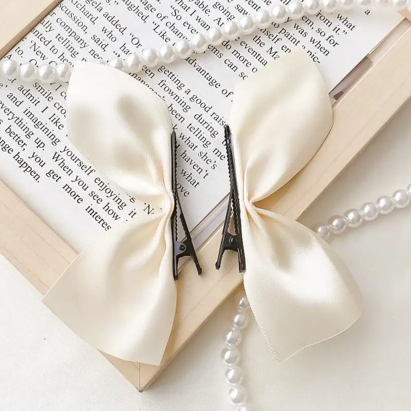 Pinces à cheveux en ruban noir et blanc pour femmes, épingle à cheveux latérale nœud papillon vintage, barrettes mignonnes pour filles, coiffure, accessoires pour cheveux, 2 pièces, 4 pièces: WHITE