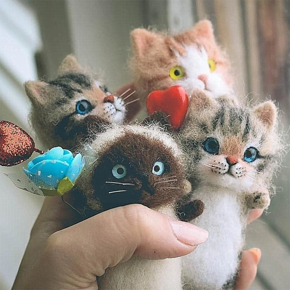 Non-finished Wool Felt Needle Poked Kitting Diy Cute Handmade Decor Wool Pets Toy Package Felting Animal W0q0