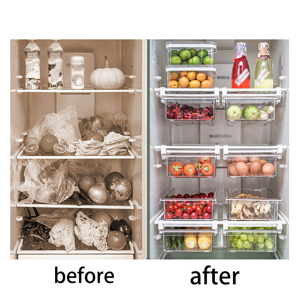 Transparent Fridge Organizer Adjustable Refrigerator Drawer Plastic Kitchen Fruit Food Storage Box Kitchen Organizer