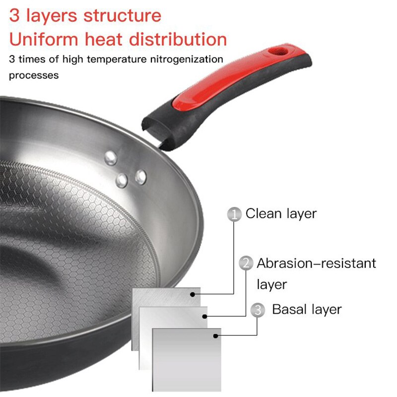 34cm Unbeschichtete Pfanne, edelstahl wok, Waben , Gleichmäßige erwärmung, Für Elektrische, induktion und Gas Öfen