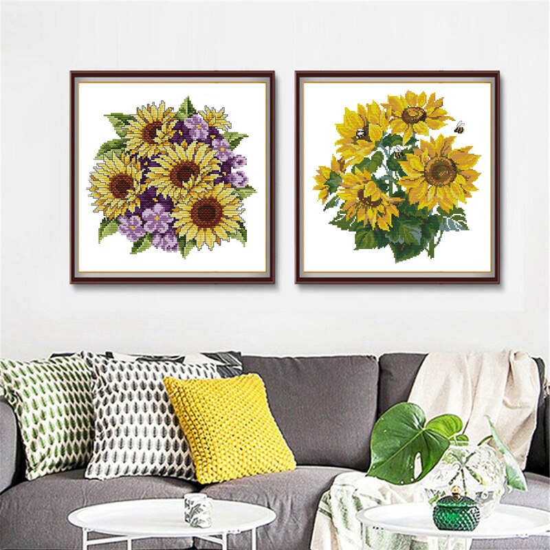 Zonnebloem Patronen Geteld Borduurpakketten Bloemen Serie 14CT 11CT Print Stof Borduurgaren Handwerken Kits Home Decor