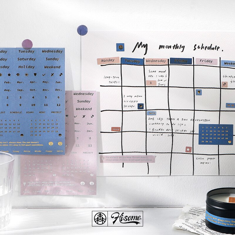 JIANWU 4 Sheets Basic Date Stickers Decoration Week Month Digital Bronzing Silver Craft DIY Journal Stickers Stationery