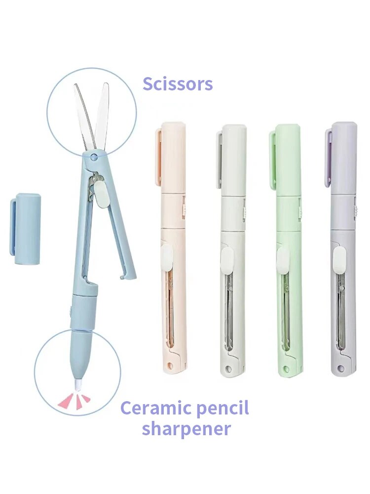 Mini tijeras portátiles 2 en 1, cúter de papel, bolígrafo de bolsillo multifuncional con forma de álbum de recortes, herramientas de arte para tallado y corte, 1 ud.