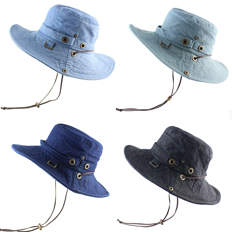 Katoen Zonnehoed Voor Vrouwen Mannen Emmer Denim Lente Zomer Vissen Hoed Strand Lange Grote Brede Rand Outdoor Uv Bescherming opvouwbare