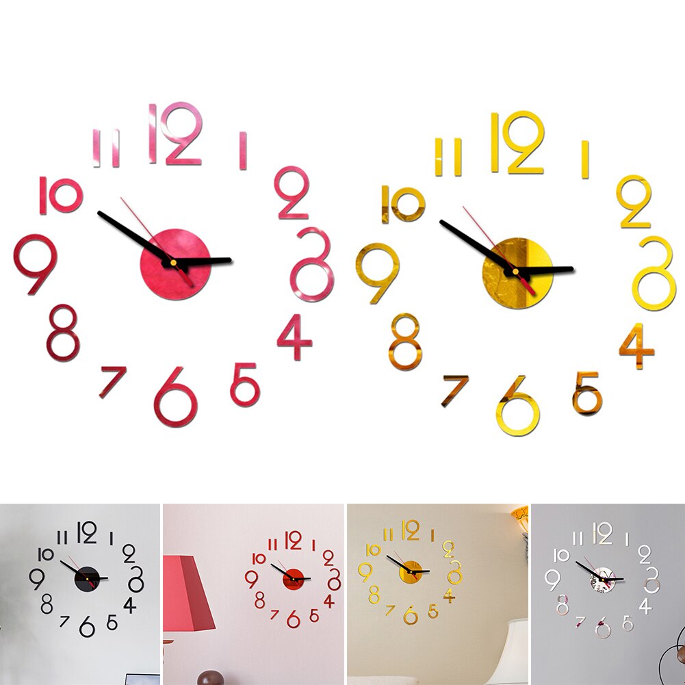 Silent Simple Full Digital For Home Large Decorative Modern DIY Wall Clock Acrylic Mirror Convenient Bedroom