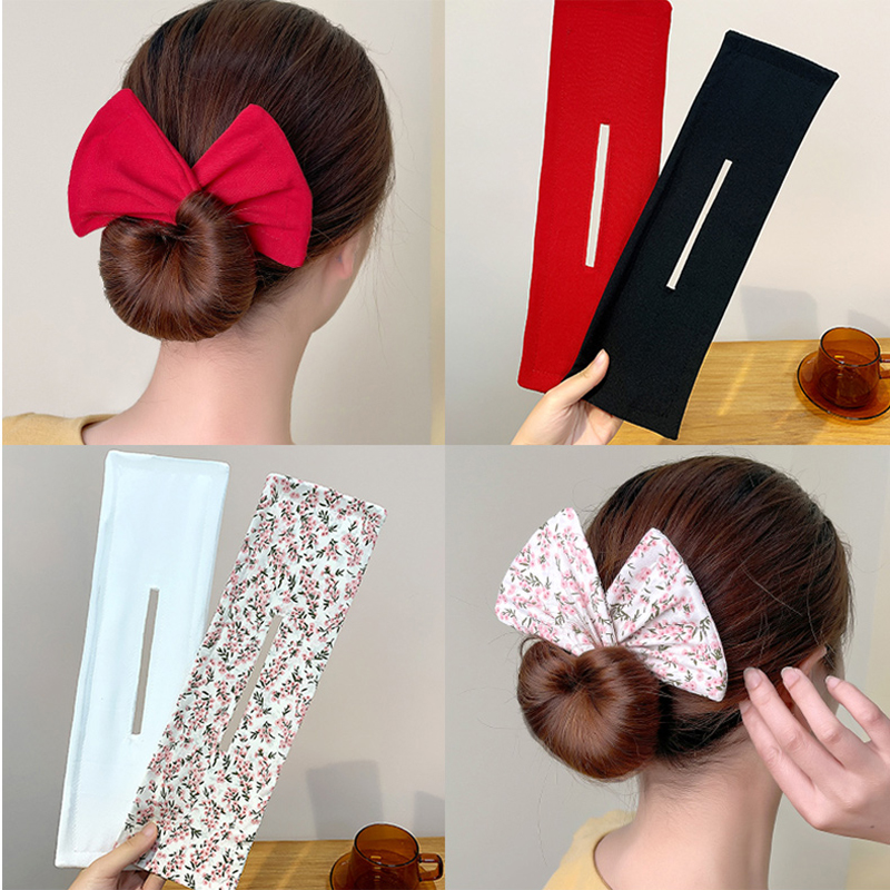 Multicolor Deft Bun Print Headband Hairpin for Women Girl Cloth Hair Circle Bun Maker Ponytail Holder Hair Accessories 1pcs