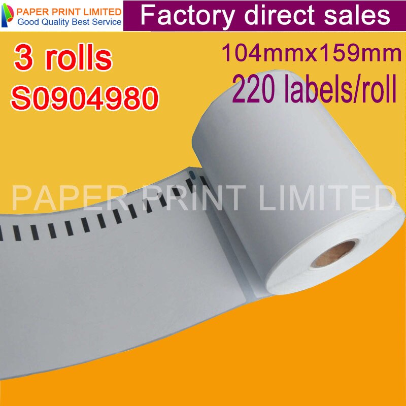 Dymo S0904980 Compatible Label Tape - 104mm x 159mm, 220 Labels/Roll - for LabelWriter 4XL