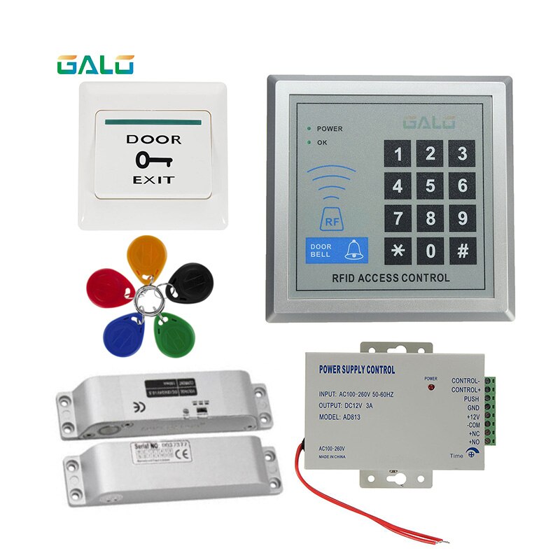 rfid keypad door access control system kit electric Magnetic electronic door lock+power supply+5pcs key fobs full set Optional