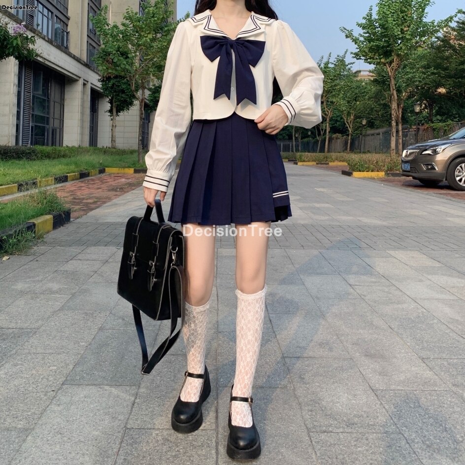 2022 girls school uniform clothing long sleeved navy collar shirt school students pleated skirts jk school sailor uniforms