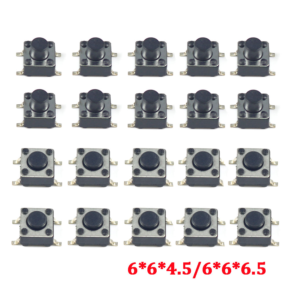 10-100 Uds interruptor de botón 6*6*4,5/6*6*6,5 interruptor táctil 6x6x4,5/6x6x6,5 SMD SMT altura es 4,5mm 6,5mm