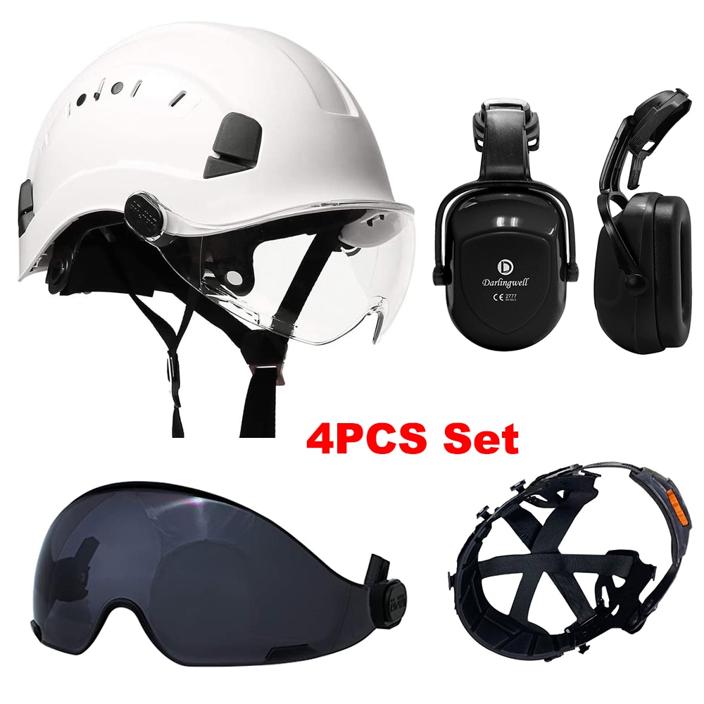 Veiligheid Helm Met Bril Oorbeschermer Voering Set Bouw Hard Hoed Abs Beschermende Motorhelmen Werk Cap Outdoor