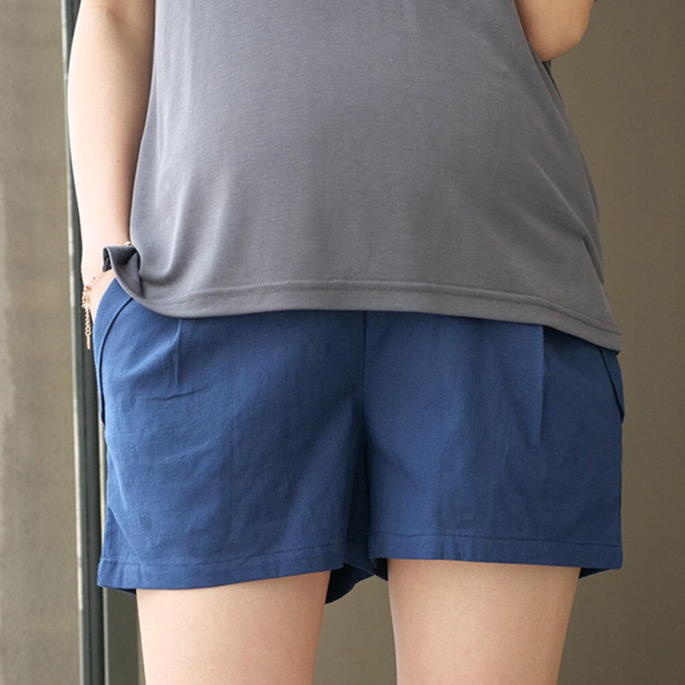 Moederschap Shorts Solid Over Buik Linnen Katoen Zwangerschap Casual Outdoor Mode Zomer Elastische Taille Ademend Dunne Zachte