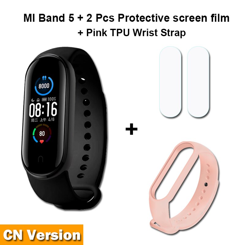 Xiaomi Mi Band 5 Smart Bracelet 4 Color AMOLED Screen Miband 5 Smartband Fitness Traker Bluetooth Sport Waterproof Smart Band: Add Pink