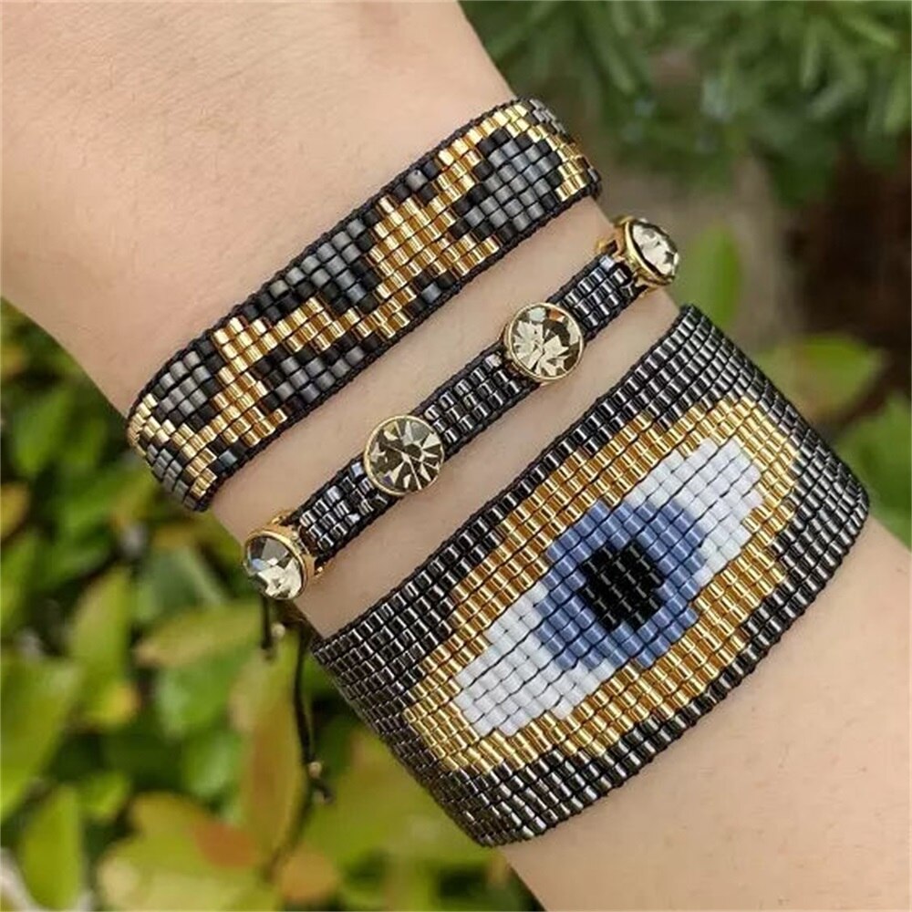 Zhongvi miyuki armbånd kvinder ondt øje pulseras mujer moda bohemia smykker tyrkisk tro brev håndlavet armbånd: Sæt