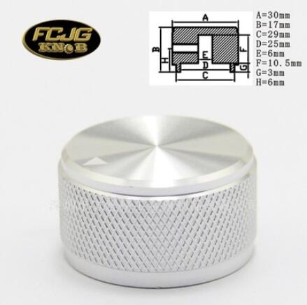 2 Stuks Aluminium Knop Potentiometer Knop 30*17*6Mm Potentiometer Cap Volume Knop Switch Cap Encoder Voor versterker: Knurled-Silver