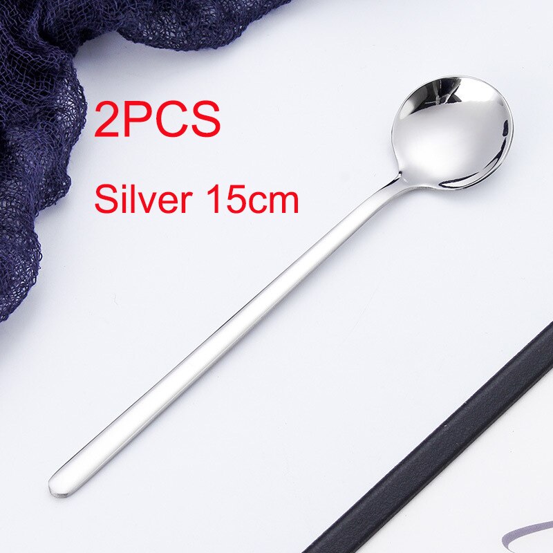 Goalone 2Pcs Soep Lepel Set 304 Roestvrij Staal Ijs Party Dessert Lepels Theelepel Goud Thee Koffie Koud Drankje kids Lepel: 2Pcs-Silver-15cm