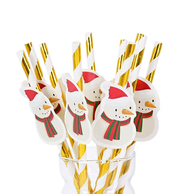 10pcs/set Santa Claus Snowman Elk Paper Drinking Straws Christmas Party DIY Paper Straw Tableware Year Party Decor Supplies: B01-10PCS