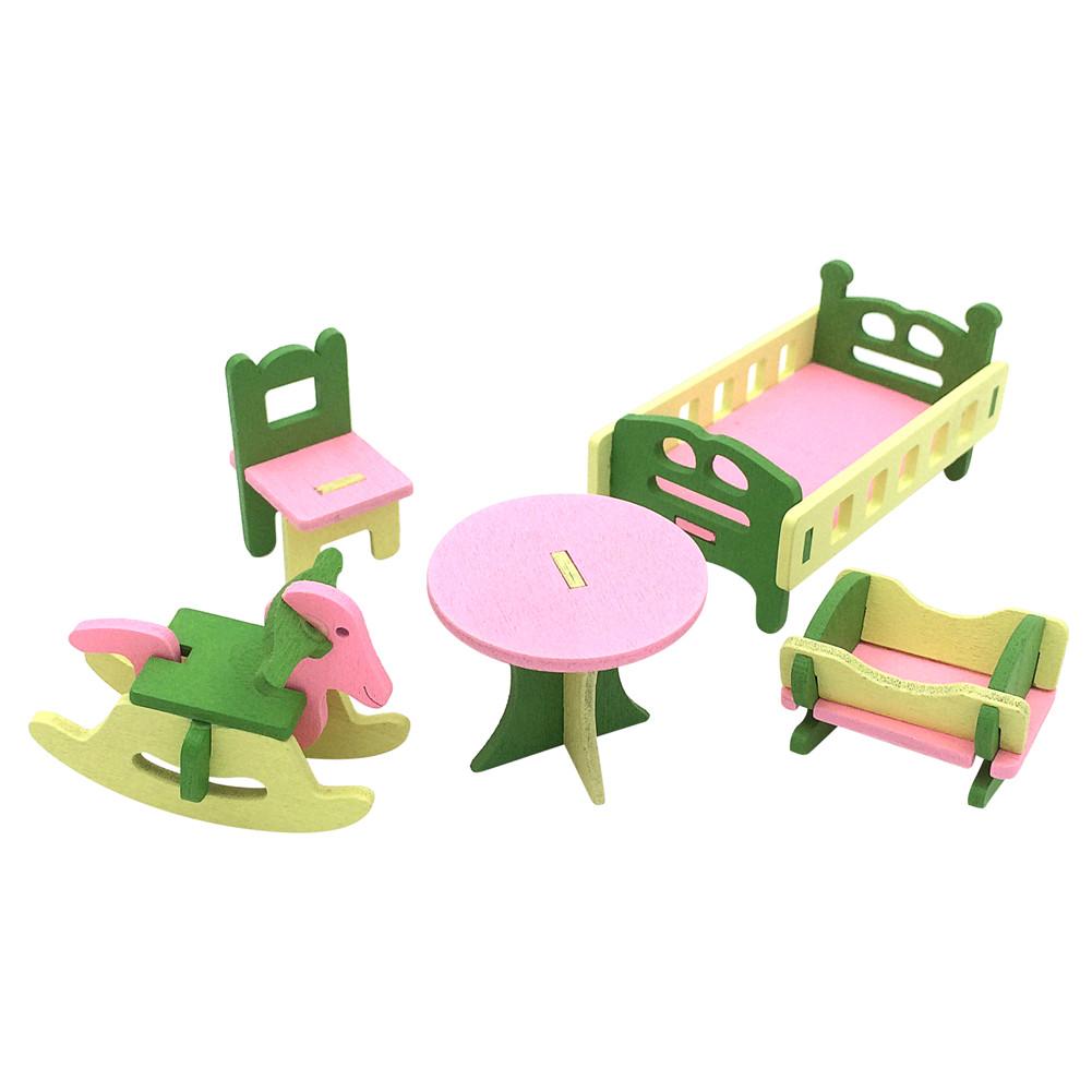 Kid Wooden Pretend Play Furniture Toy Doll Accessories Furniture Dolls House Miniature Bath Bed Living Room Children Toy: A