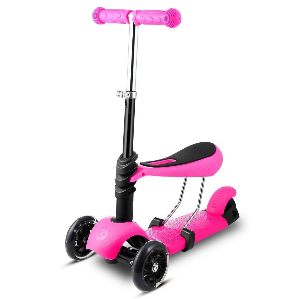 3-Wheel Children Scooters Kick Scooter With Seat Adjustable Height Kids Scooter Bike with LED Light Up Wheels kids skateboard