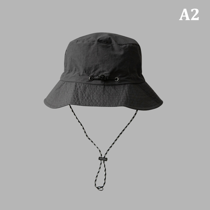 Chapéu de pescador feminino à prova de vento, alça fixa com cadarço, aba larga, guarda-sol, anti-uv, parte superior plana, tampa de bacia dobrável: CINZA