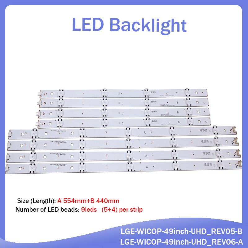Kit ) 8 stück (4*a 4* b) led-hintergrundbeleuchtungsstreifen für lg  tv 49 uf 6407 lge_wicop _49 zoll_uhd_rev 06_ a lge_wicop _49 zoll_uhd_rev 06_ b  nc490