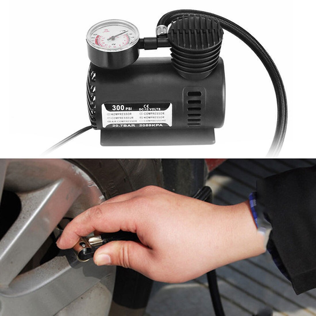 ABS Automotive Durable Vehicle Mini Air Compressor 300 PSI Tire Inflator Pump DC 12V Car Parts Car Accessories