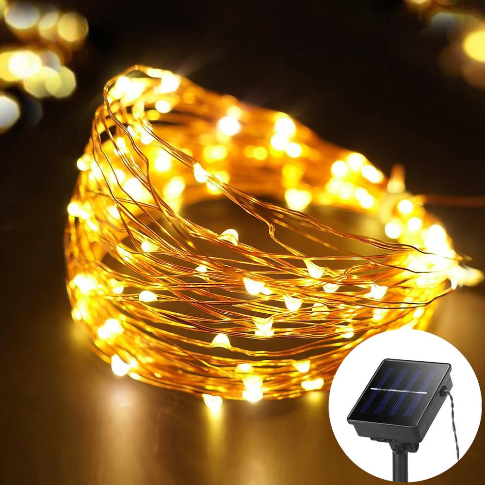 10m/20m utendørs belysning kobbertråd utenfor solenergi streng lys balkong vegglampe hage innredning fe streng lys