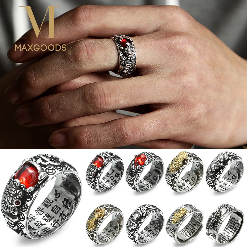 Vintage Pixiu Charms Ring Unisex Adjustable Women Men Feng Shui Jewelry Amulet Protection Wealth Buddhist Retro Rings