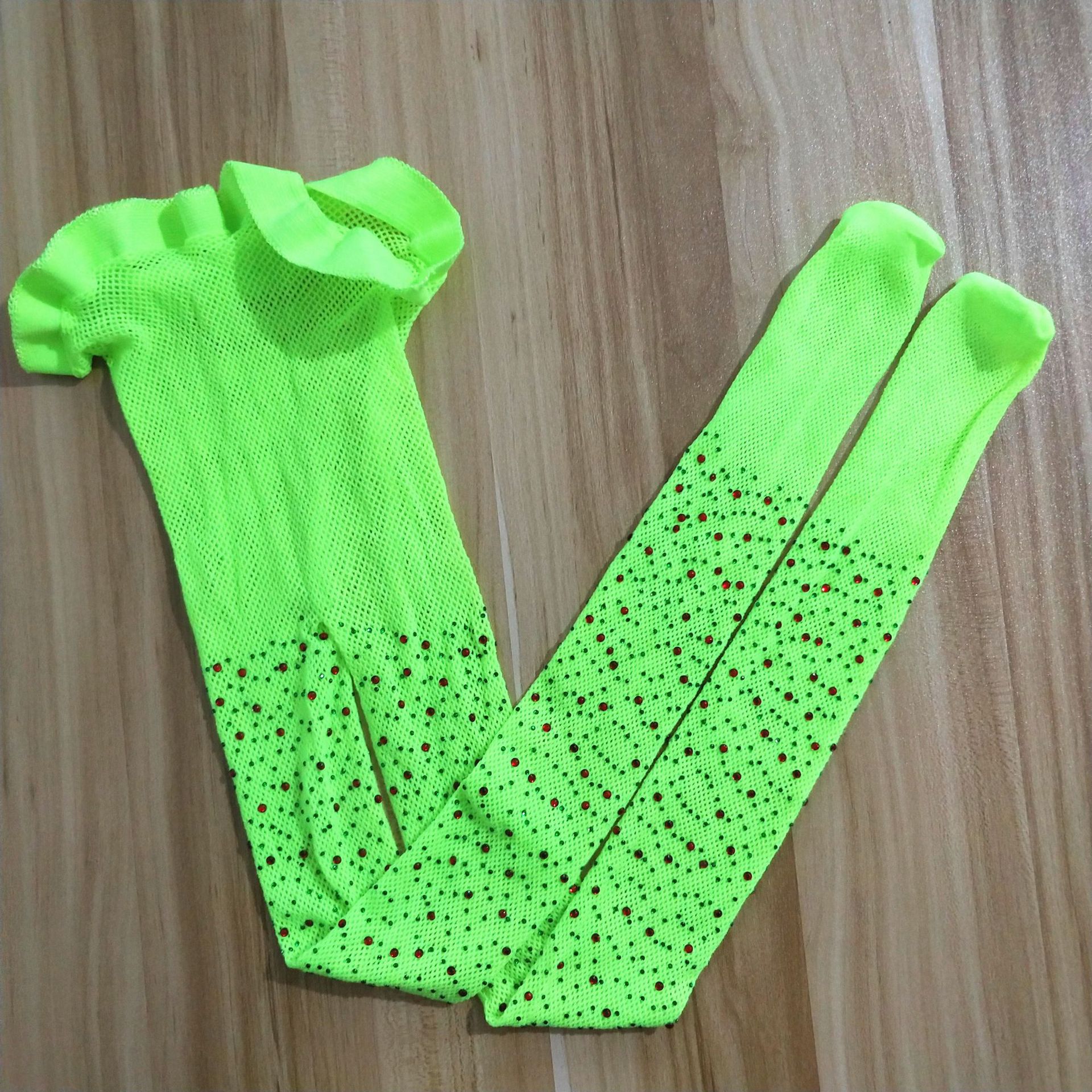 7-12years Bling Strass Visnet Mesh Mode Panty Kinderen Panty Meisjes Hollow Sokken Zwart Blauw Wit Roze KF207: fluorescent green