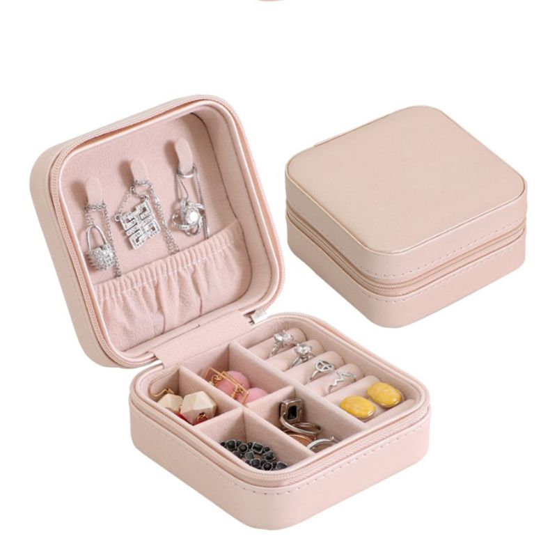Portable Jewelry Storage Box Zipper Women Earring Ring Necklace Organizer Display Case Travel Accessory