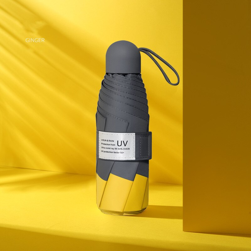 8 ribber mini paraplyer vindtett anti -uv 5 sammenleggbar vinyl paraply bærbar reise regn kvinner menn låve lomme paraply parasoll: Gul