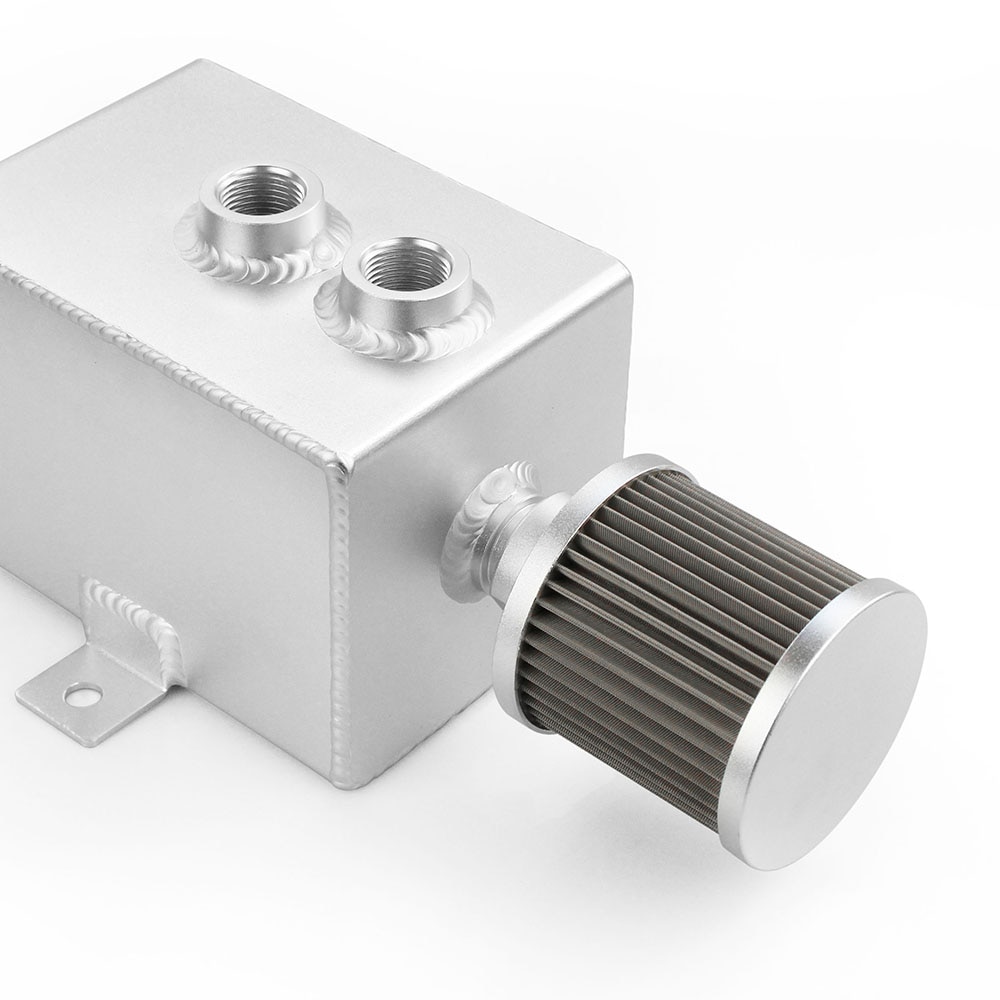 2L Universal Car Aluminum Oil Catch Tank Silver Black Fuel Tanks With Breather &amp; Filter Drain Tap 2LT Baffled RS-OCC010