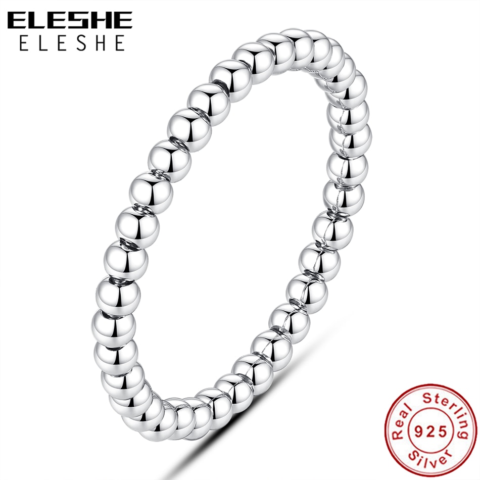 ELESHE, anillo 100% Plata de Ley 925 con cuentas para mujer, clásico, anillos sencillos con pila delicada, anillos de boda para mujer