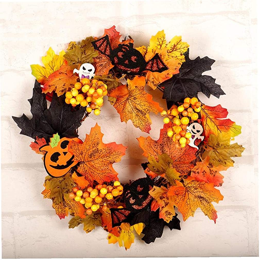 Maple Leaf Krans Herfst Kunstmatige Esdoornblad Deur Krans Voor Halloween Decorwreath Graan Oogst Krans Tarwe Guirlande