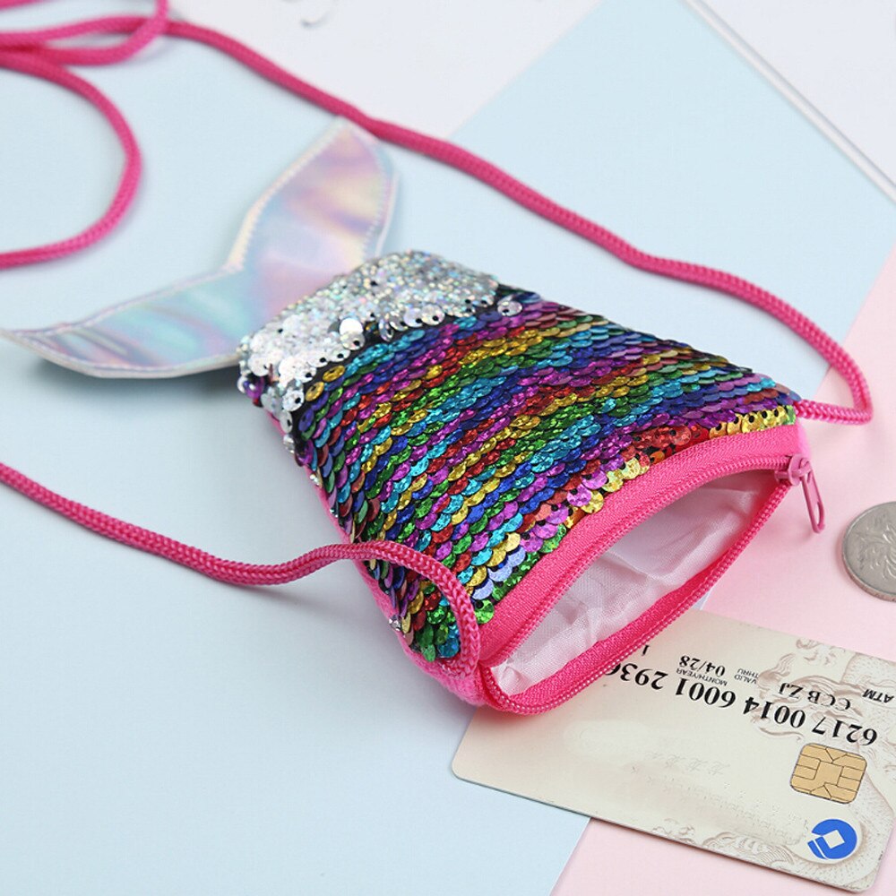 Small Coin Purses Sequins Children Handbags Zipper Panelled Fish Shape Wallets Cute Pouch Key Packet Handbag Women Girls