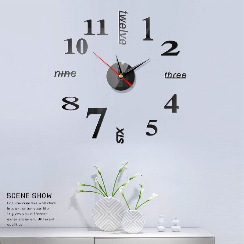 400Mm Klok Horloge Wandklokken Horloge 3D Diy Acryl Spiegel Stickers Home Decoratie Woonkamer Quartz Naald: 2