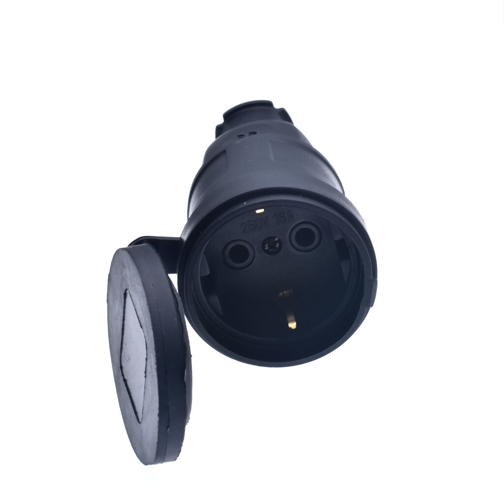 16A 250V EU Rubber Waterproof Socket Plug Electrial Grounded European Connector With Cover IP44 For DIY Power Cable Cord: Socket