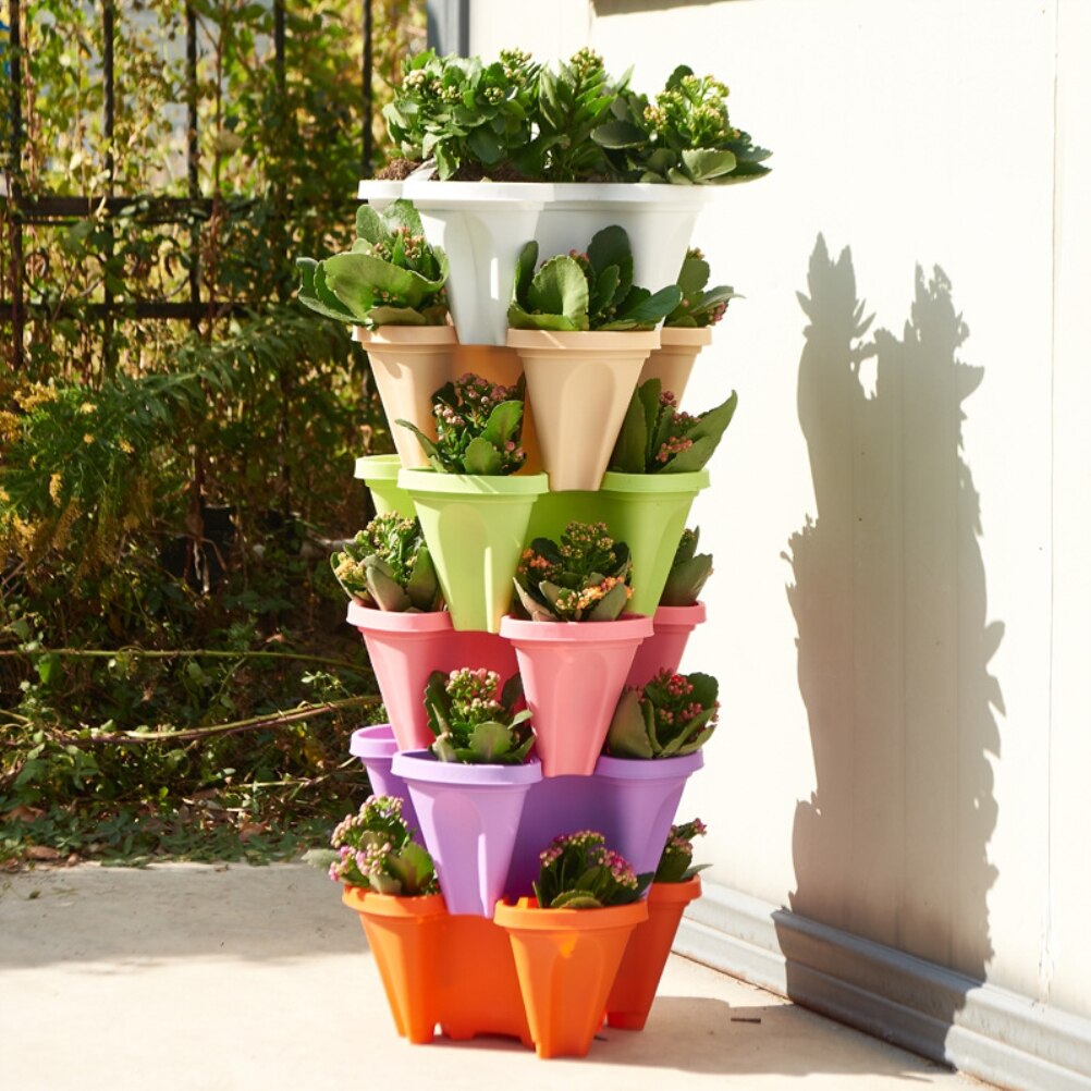 Pot de fleurs en plastique stéréoscopique Vertical empilable, support de semis de fraises de jardin pour la croissance de fleurs de fraises