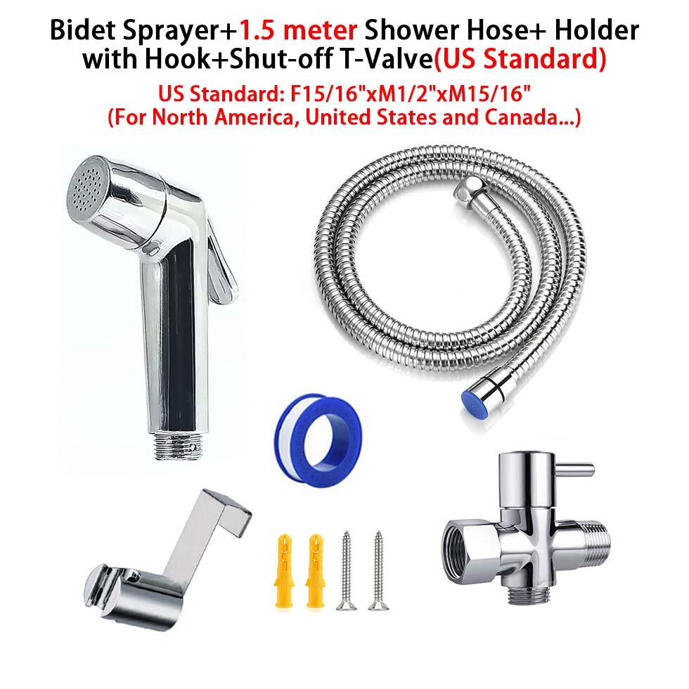 Cabezal de ducha de mano, ducha, inodoro, bidé, chorro de lavado en aerosol, Shattaf con manguera de acero inoxidable de 1,5 metros: Bidet Hose Holder