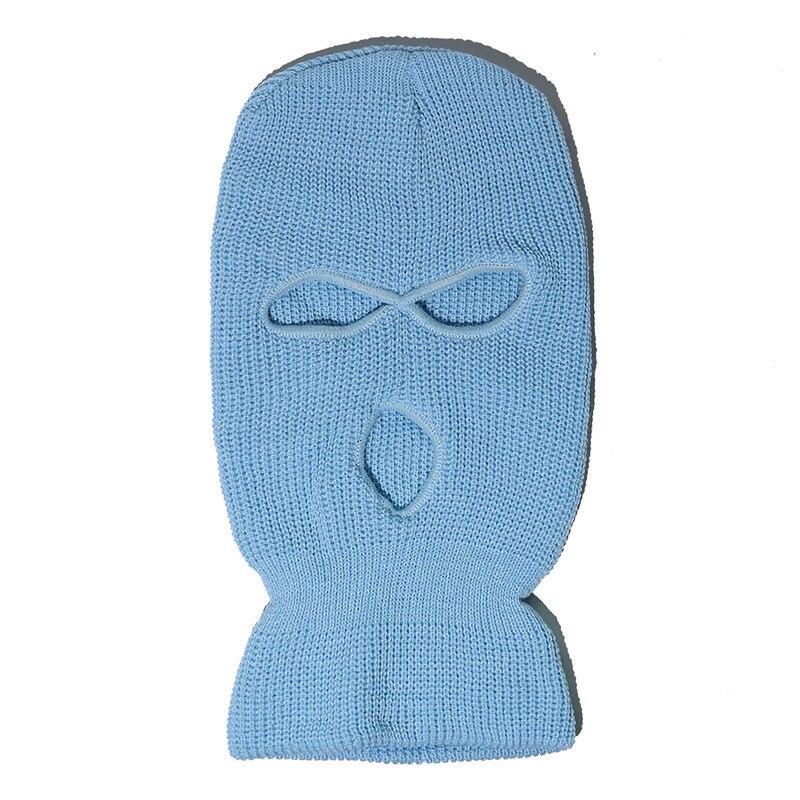 Novel Ski Mask Knitted Face Cover Winter Full Face Mask for Winter Outdoor Sports Winter Three 3 Hole Balaclava Knit Hat: Light blue