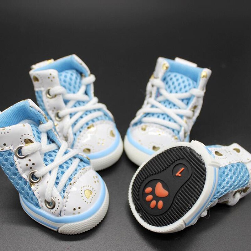 4cs/set chien anti-dérapant chien chaussures baskets respirant chaussons chiot hiver chat chaussures botte pour petits chiens Chihuahua Teddy: Blue / S