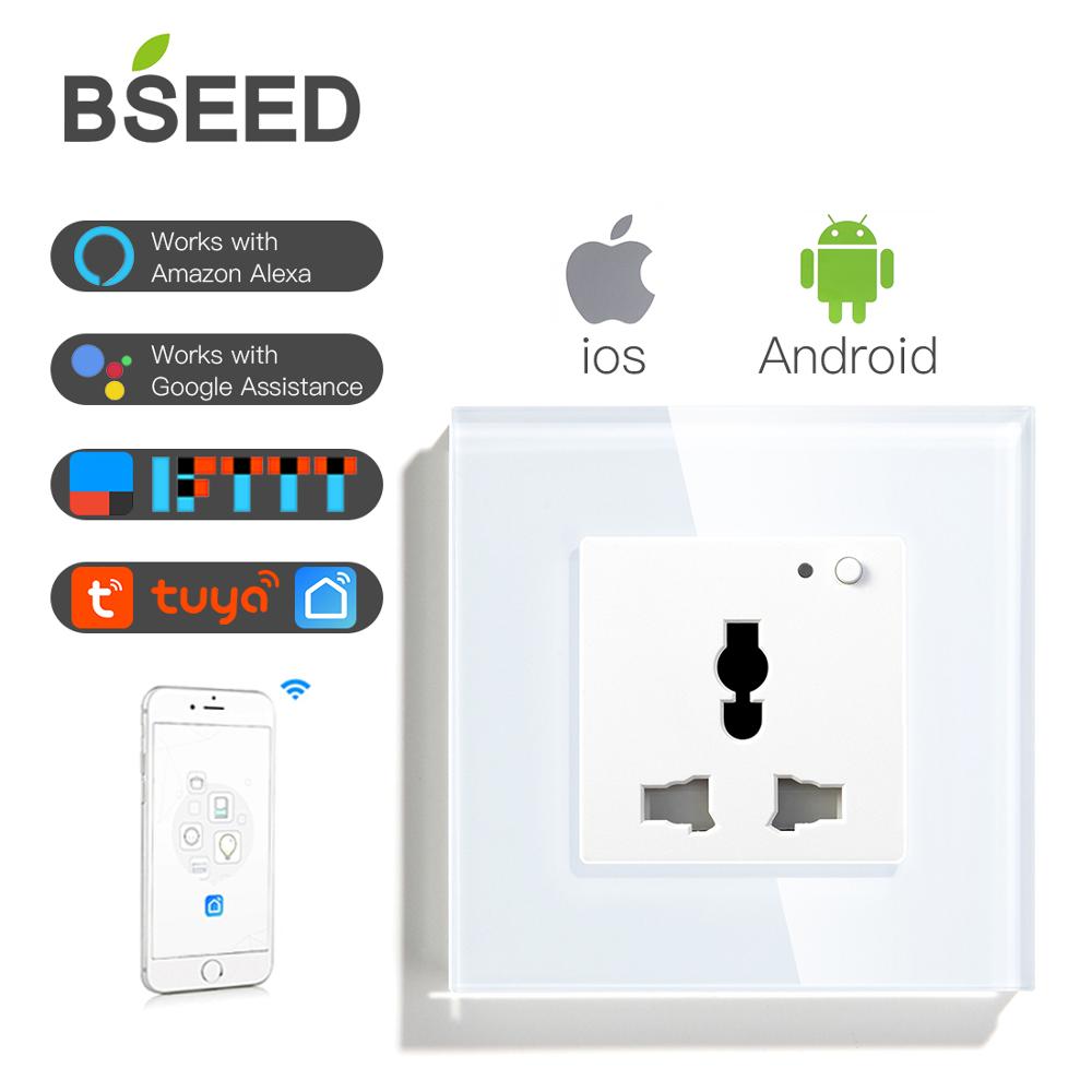 Bseed Wifi Multifunctionele Socket Stopcontact Smart Outlet Zwart Wit Gloden Crystal Panel 13A Stopcontact Voor Smart House