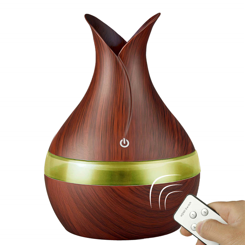 USB Wood Grain Essential Oil Diffuser 330ml Ultrasonic Humidifier Household Aroma Diffuser Aromatherapy Mist Maker with Light: B-4