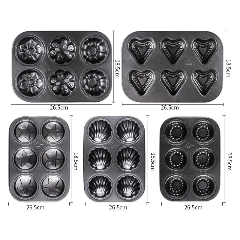 Bandeja para hornear molde de pastel de 6 cavidades, moldes de acero al carbono antiadherentes para pasteles, magdalenas, muffin, pastel de café, pudín y jabón