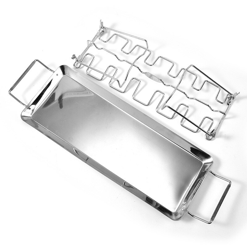 Stainless Steel Grill Chicken Wing Leg Rack Holder Rack With Drip Pan For Grill Smoker Oven Vertical Roaster Stand BBQ Accessory